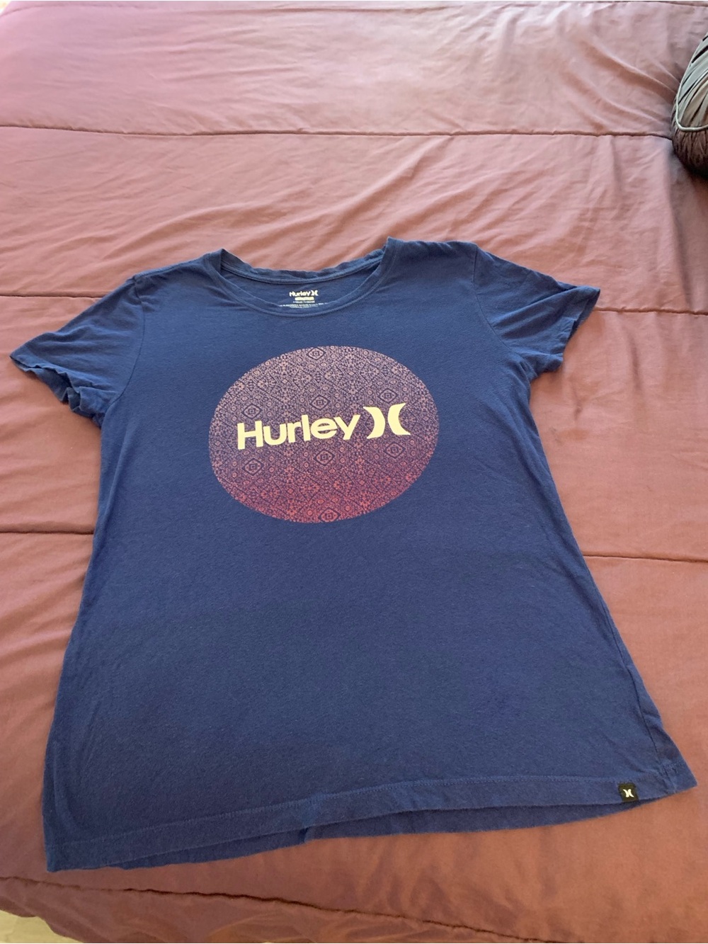 Hurley Blue Short Sleeve Tee with Gradient Coral Logo